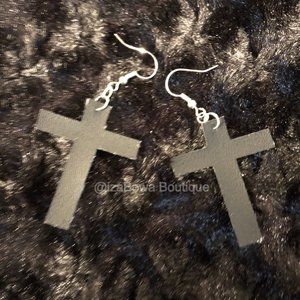 Black Cross shaped Faux Leather Earrings HAND CRAFTED